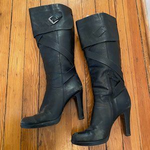 Via Spiga Black Leather Heel Boots Size 10 M